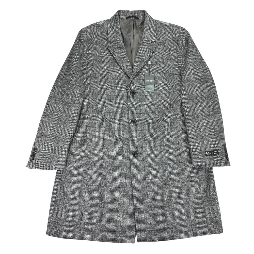 Lauren Ralph Lauren Mens Luther Luxury Blend Glen Plaid Overcoat Black White 48R